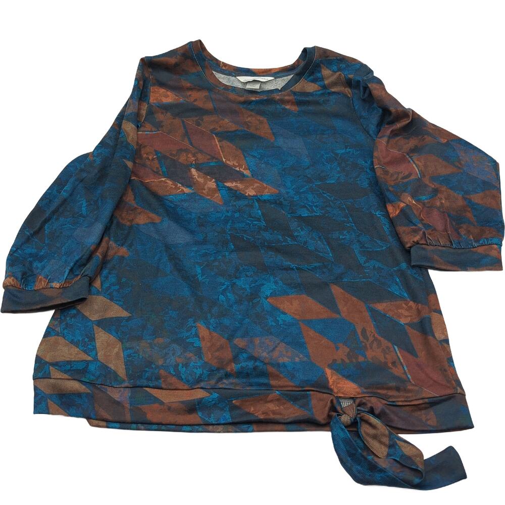 Christopher &‎ Banks M Blue Brown Geometric Tie-Hem Top